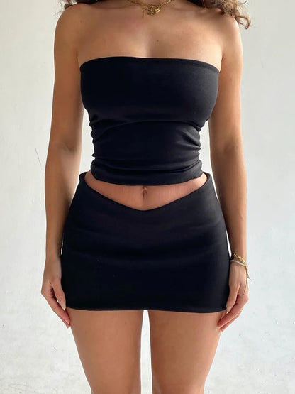 Dulzura Women’s 2025 Spring Tube Top & Mini Skirt Set – Party Club Two-Piece Vacation Outfit