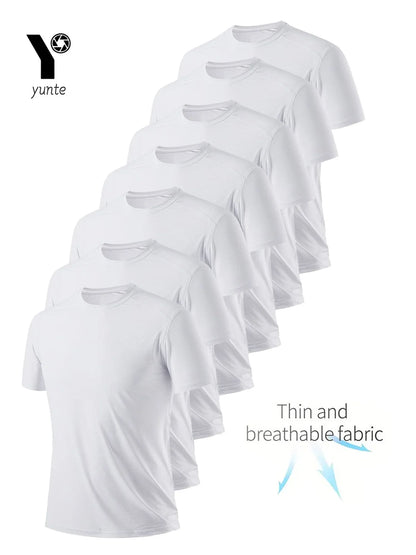 7-Pack Men's White T-Shirts - Ultra-Light Quick-Dry Breathable Gym & Fitness Tees