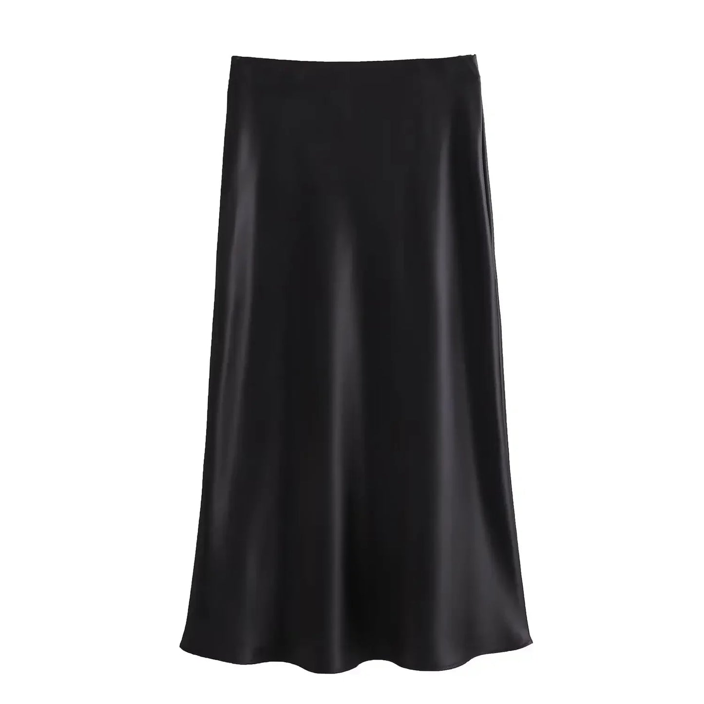 Willshela 2024 Women’s Black Satin High Waist Midi Skirt – Elegant Long Office & Summer Fashion Skirt for Women, Slim Fit Casual Wear