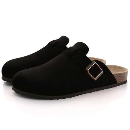 Comwarm Women’s Suede Mules & Men’s Cork Insole Clogs – Arch Support Sandals for Outdoor, Beach, and Home Slides