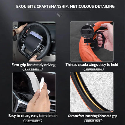 Ultra-Thin Car Steering Wheel Cover - Universal All-Season Anti-Slip Suede Interior Accessory