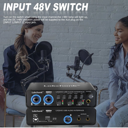 UX22 Audio Interface Sound Card – 32-bit/192KHz AD Converter for Electric Guitar, Live Recording, Studio Singing & Podcast