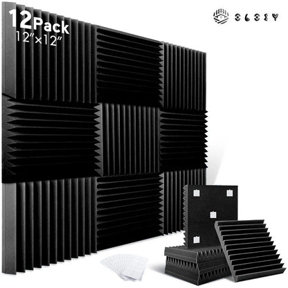 12 Pack Soundproof Foam Panels – Acoustic Sound Absorbing Pads for Studio, KTV, Home & Wall Insulation