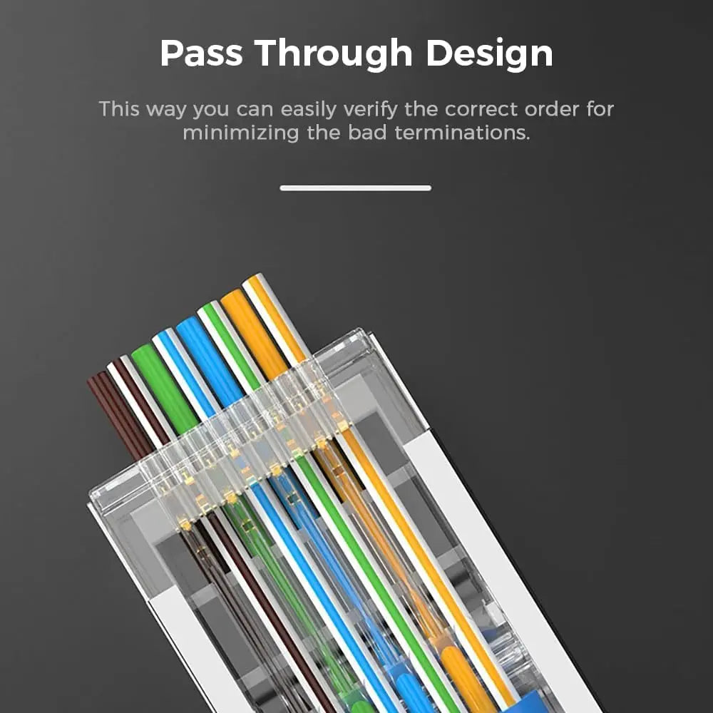 ZoeRax RJ45 Cat6 Pass-Through Connectors — 50/100/200PCS Modular Plugs 1.1mm | Solid & Stranded FTP/STP Cable