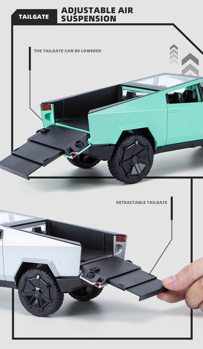 1:24 Cybertruck Model Silver Diecast Pickup Toy Car with Sound & Light for Kids 3+
