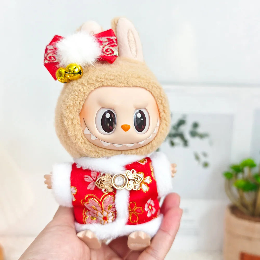 17cm Mini Plush Doll Clothes — Outfit Accessories for Labubu V1 & V2, Christmas Cookie Man Sweater Hat, New Year Gift