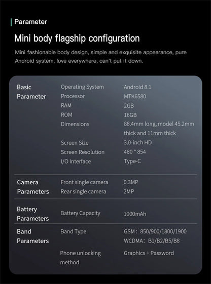 SOYES S23 Pro Mini Android Phone — 3.0" Display, 2GB RAM, 16GB ROM, Dual SIM, 1000mAh, 3G Compact Smartphone