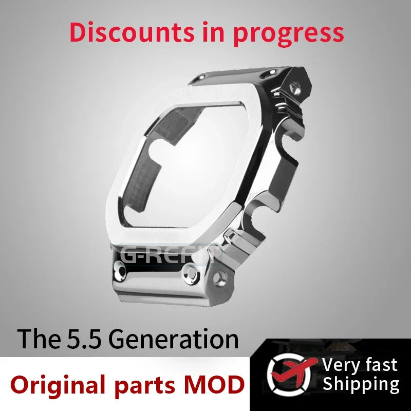G-Refit V6.0 DW5600 Metal Bezel Kit - Stainless Steel Watch Band Strap & Case Accessories with Tools for GWB5600/GWM5610