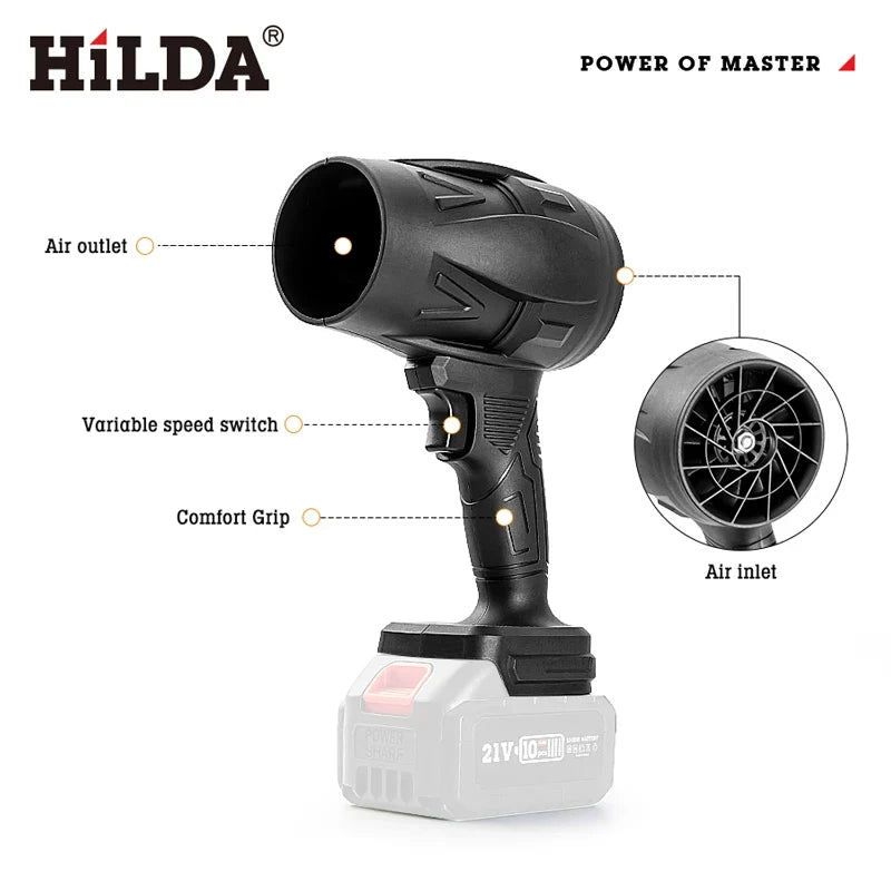 HILDA Handheld Air Blower - 1000W Storm Dust Cleaner Fan with Stepless Speed Control for Makita Battery