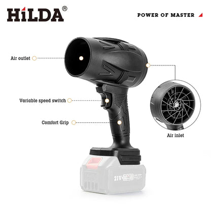 HILDA Handheld Air Blower - 1000W Storm Dust Cleaner Fan with Stepless Speed Control for Makita Battery