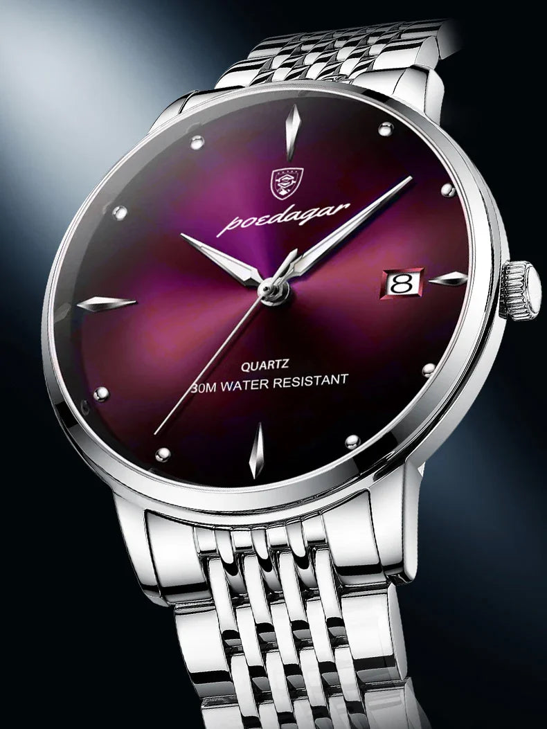 POEDAGAR Luxury Men's Sports Watch — Waterproof Luminous Stainless Steel Quartz Wristwatch with Date