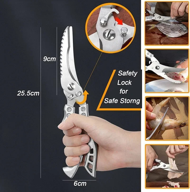 Laser Damascus Kitchen Knife Set – Cleaver, Meat, Fruit, Bread, Boning Knife and Chicken Scissors for Barbecue and Home Cooking