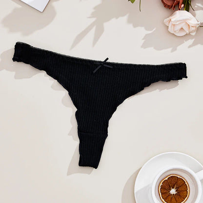 3Pcs Women's Low-Rise Thong Panties - Solid Color Cotton Lingerie for Comfort & Style
