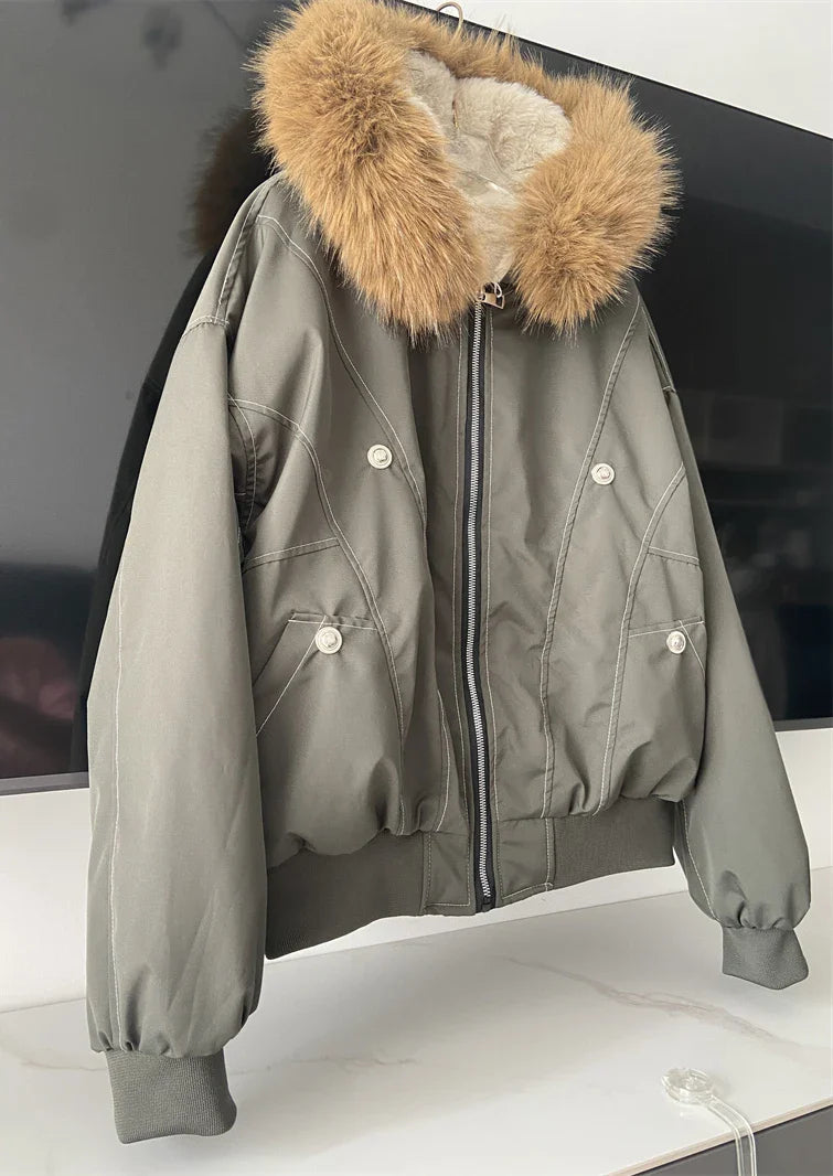 ZAROY Y2K Fur Collar Hooded Parka – Thick Padded Gothic Winter Jacket Streetwear for Men & Women
