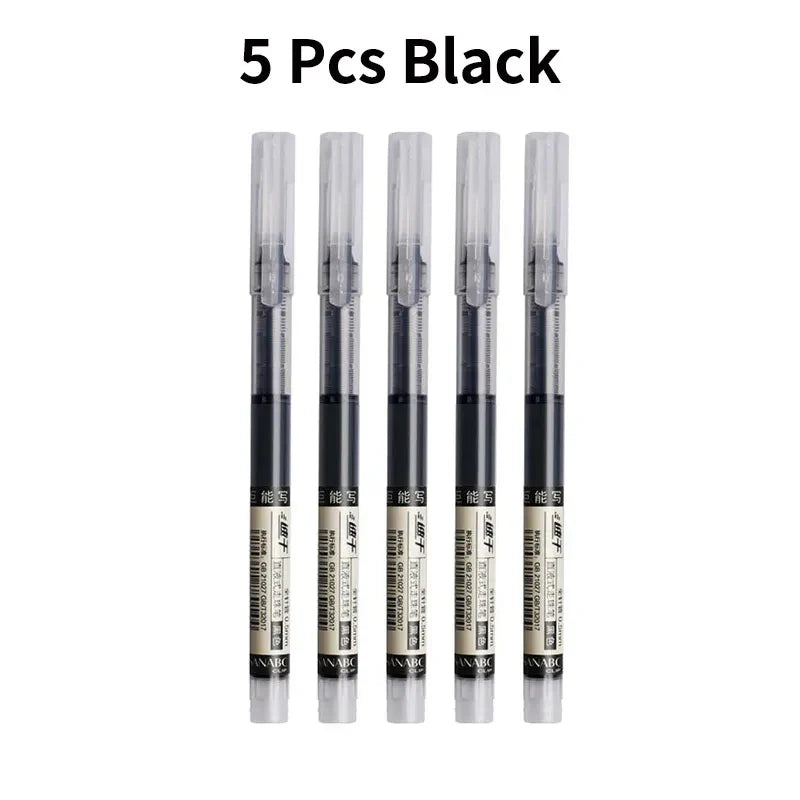 3–5Pcs Quick-Drying Gel Ink Pens 0.5mm – Large Capacity Smooth Writing Pens Black & Blue Ink for School, Office & Stationery Use