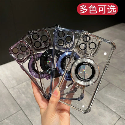 Luxury Wireless Charging MagSafe Ring Bracket Case - Transparent Magnetic Bumper Cover for iPhone 11, 12, 13, 14, 15 Pro Max Plus