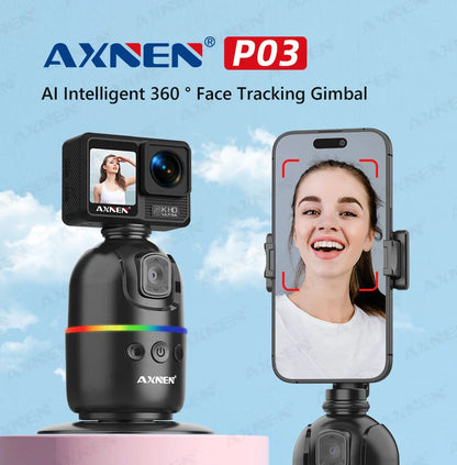 Smart Auto Face Tracking AI Gimbal – 360° Desktop Vlog Stabilizer for Smartphone & Action Camera (Tripod Optional)