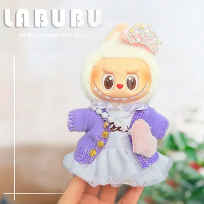 17cm Labubu Doll Clothes — Macaron Outfit Set with Hair Accessories | Cute DIY Gift for Kids