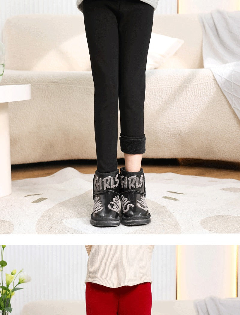 Winter Girls’ Fleece-Lined Thickened Trousers – Slim-Fit, Elastic Candy-Colored Pants to Keep Your Princess Cozy