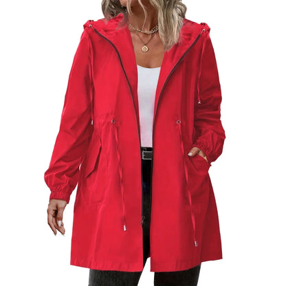 Women’s Hooded Trench Coat - Long Sleeve Mid-Length Windbreaker for Spring & Autumn