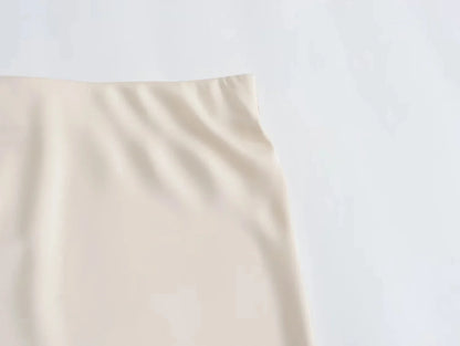 TRAFZA 2024 Y2K Women’s Long Skirt – Elastic High-Waist A-Line Satin Skirt for Spring Casual & High Street Fashion