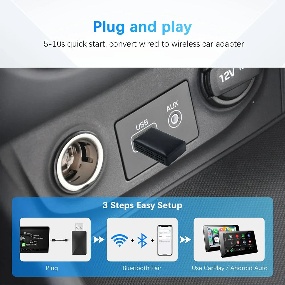2024 2 in 1 Smart Dongle Wireless CarPlay & Android Auto Adapter – 5G WiFi for iPhone and Android, Compatible with Volvo, Benz, MG, Kia, Chery, VW