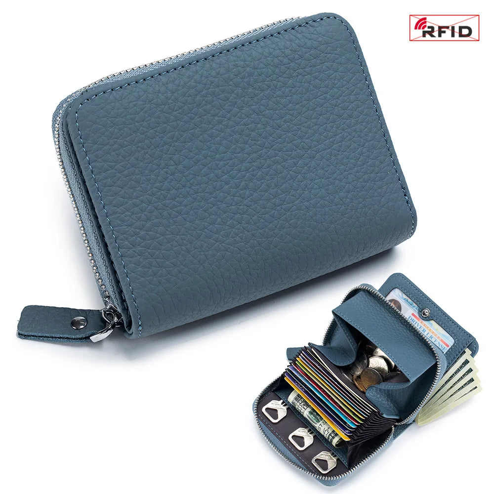 Genuine Leather RFID Short Wallet – Cowhide Card Holder Mini Coin Purse & Key Pouch for Men and Women