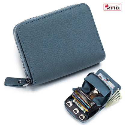 Genuine Leather RFID Short Wallet – Cowhide Card Holder Mini Coin Purse & Key Pouch for Men and Women