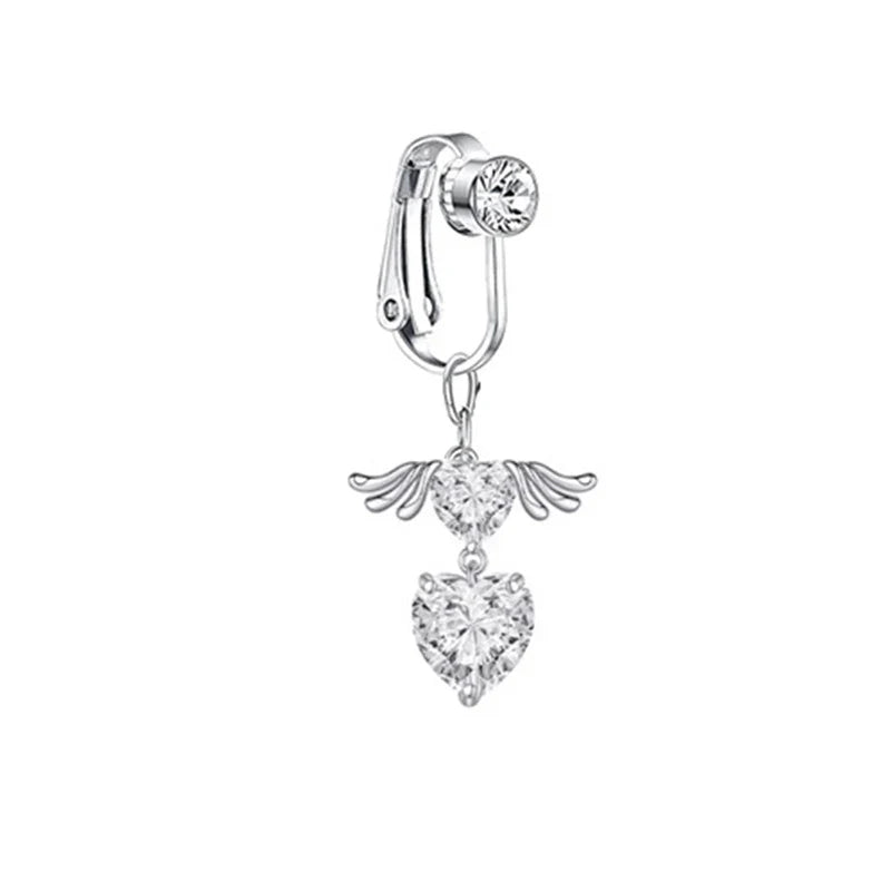 Faux Butterfly Leaves Belly Piercing – Dangling Clip-On Fake Navel & Cartilage Earring for Umbilical Piercing