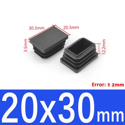 Black Square Tube End Caps - Plastic Blanking Plugs for Furniture, Tables & Chairs 10-100mm