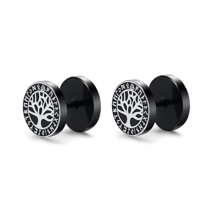 Vnox Men's Viking Black Stud Earrings - Vegvisir & Norse Valknut, Cool Punk Stainless Steel Set