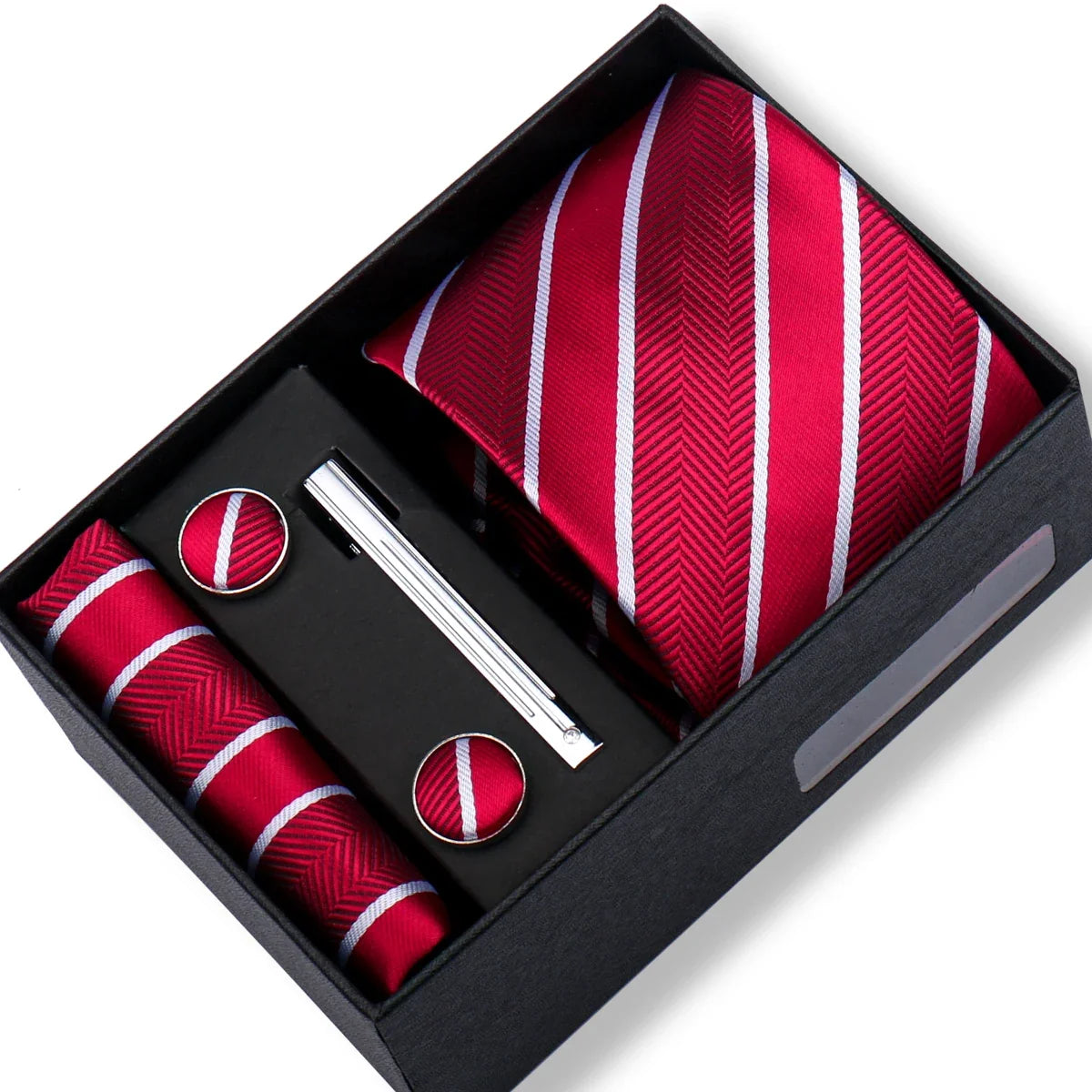 Men’s Green Tie Gift Box Set - Premium Business Necktie with Hanky, Cufflinks & Tie Clip for Wedding Formal Wear