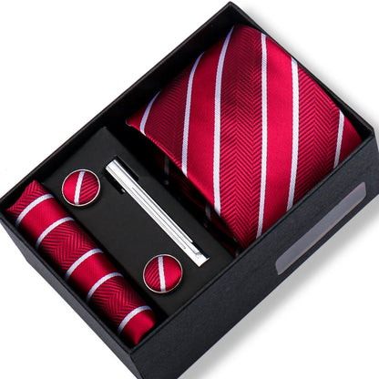 Men’s Green Tie Gift Box Set - Premium Business Necktie with Hanky, Cufflinks & Tie Clip for Wedding Formal Wear