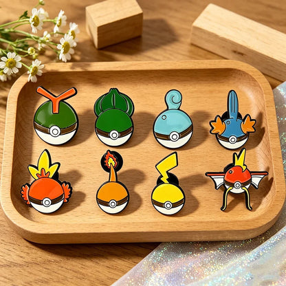 Anime Elf Enamel Pin Set - 8PCS Cute Cartoon Pokeball Lapel Brooches for Backpacks, Clothing & Gifts