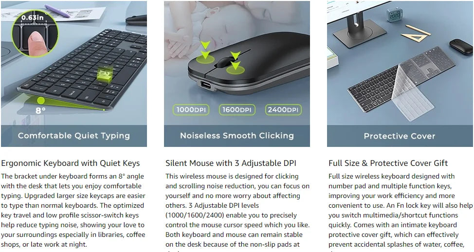 Seenda Wireless Bluetooth Keyboard and Mouse Combo – Multi-Device Rechargeable Slim Set for Windows, MacBook Pro & Air