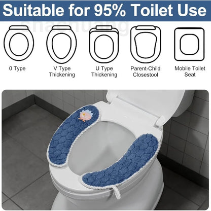 Universal Thickened Toilet Seat Cushion Cover – Soft Warm Anti-Slip Washable Reusable Bathroom Seat Pad for Winter Comfort