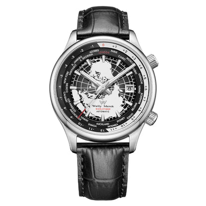 WM Welly Merck Automatic Mechanical Men’s Watch — High-Quality Sapphire, World Time, WM057 Luxury Timepiece