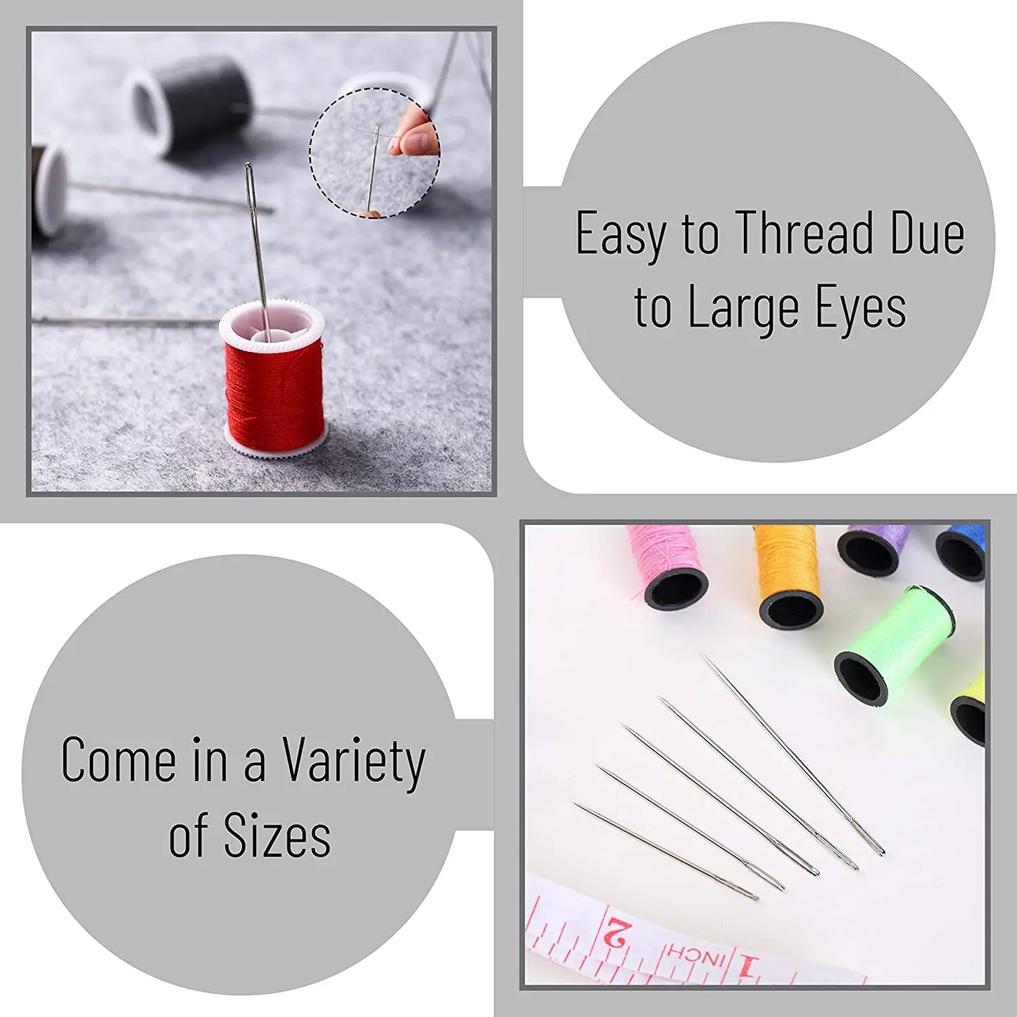 55 Piece Stainless Steel Sewing Needle Set - Big Eye Needles in Various Sizes for Needlework, Embroidery, and Sewing