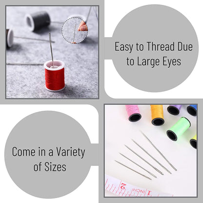 55 Piece Stainless Steel Sewing Needle Set - Big Eye Needles in Various Sizes for Needlework, Embroidery, and Sewing