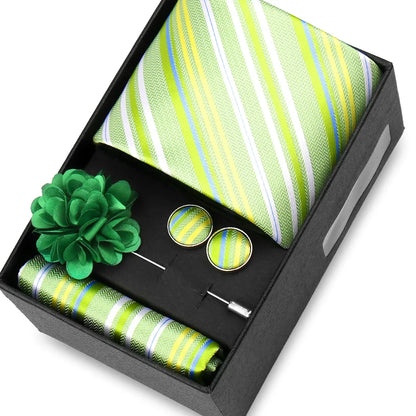 Elegant Men’s Necktie Gift Set - Fashion Tie with Handkerchief, Cufflinks & Brooch Pin Accessories for Business & Wedding