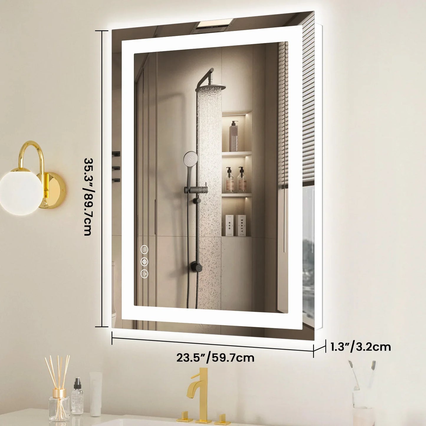 36"x24" LED Bathroom Vanity Mirror – Wall-Mounted Tempered Glass with Front & Backlight, Memory Function for Living Room