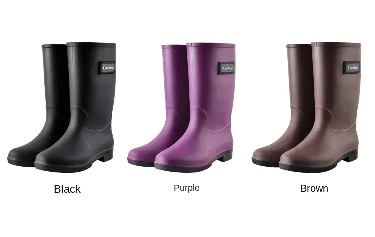 Women’s Four-Season Waterproof Rain Boots – Mid-Tube Non-Slip Rubber Shoes with Cotton Lining for Outdoor Fashion