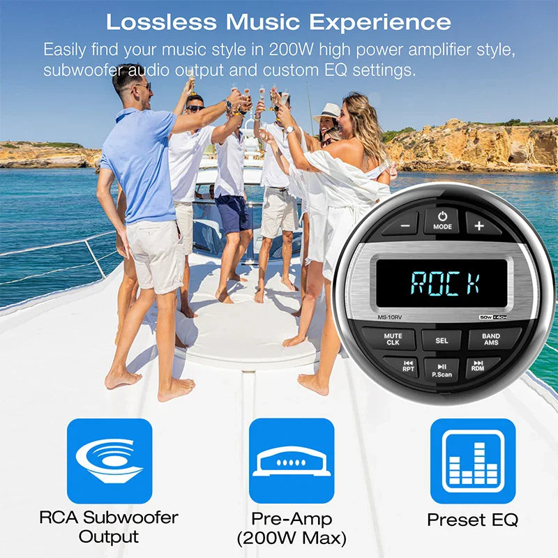 Boat Radio Media Player – Waterproof Marine Stereo MP3 Bluetooth Audio, FM/AM Receiver for Harvesters, ATV, UTV, SPA, RZR