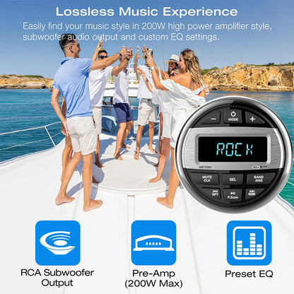 Boat Radio Media Player – Waterproof Marine Stereo MP3 Bluetooth Audio, FM/AM Receiver for Harvesters, ATV, UTV, SPA, RZR