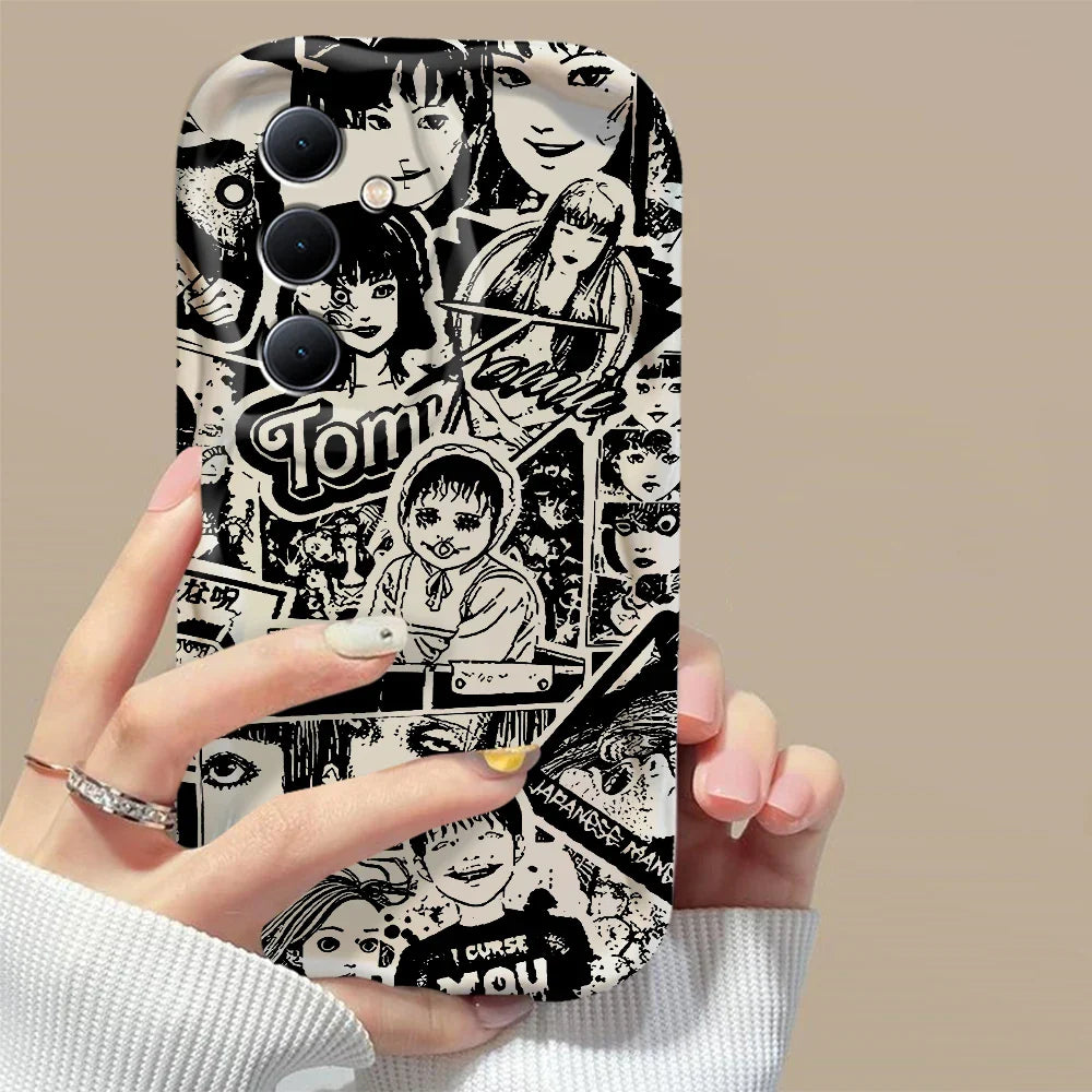 Junji Ito Horror Comics 3D Wave Phone Case for Samsung Galaxy A73 / A72 / A71 / A55 / A54 / A53 / A35 / A34 / A33 / A25 / A24 / A23 / A15 / A14 / A13 / A05 / A04 / A03 – Shockproof 4G/5G Protective Cover Anime Design