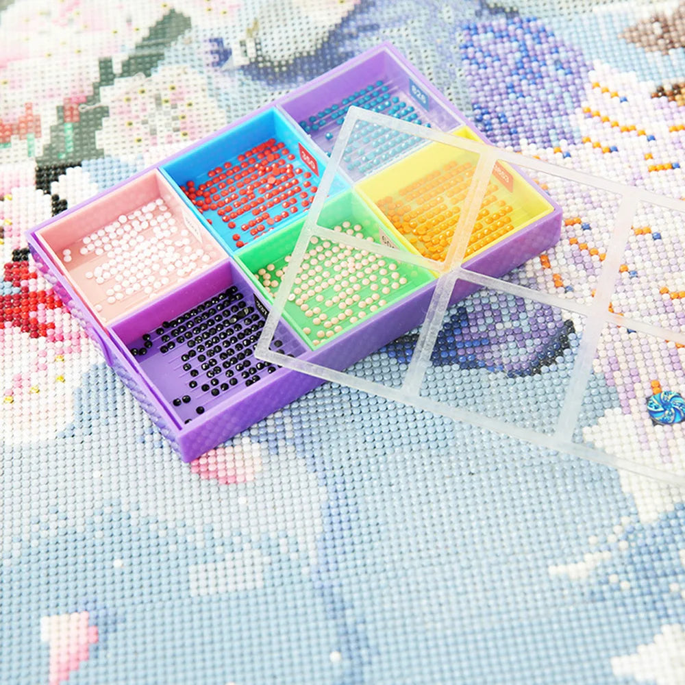 6-Slot Large Diamond Painting Tray with Cover – Storage Organizer for 5D Diamond Painting Tools & Drills