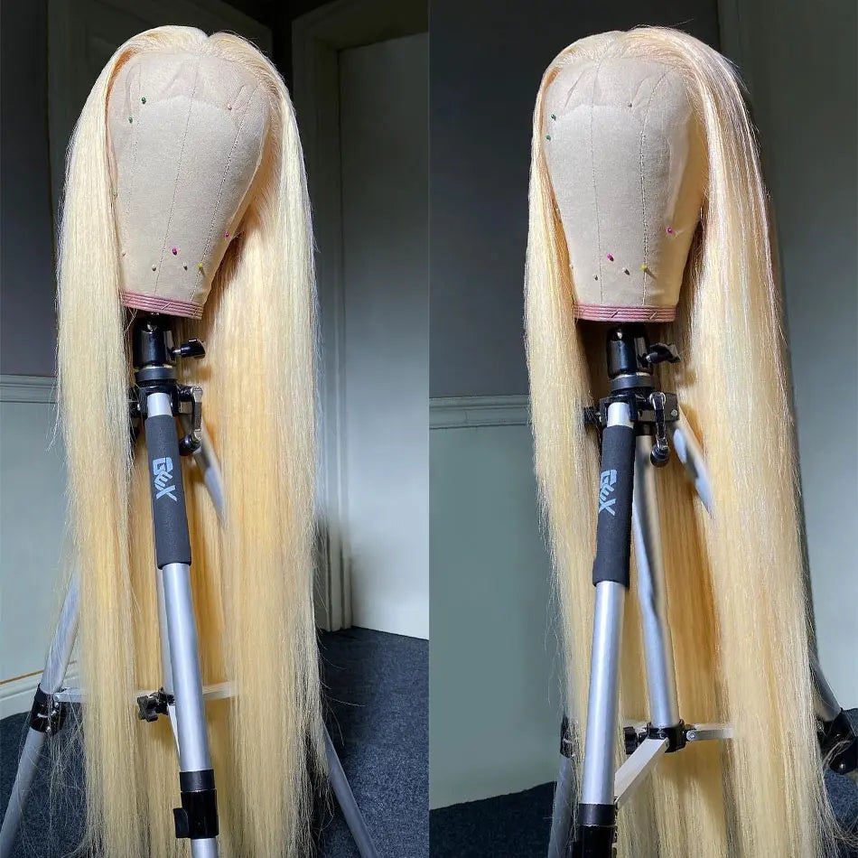 13x6 HD Transparent 613 Blonde Lace Front Wig – Brazilian Bone Straight Bob Human Hair Wig