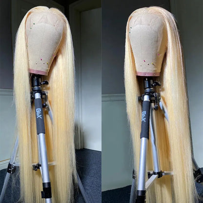 13x6 HD Transparent 613 Blonde Lace Front Wig – Brazilian Bone Straight Bob Human Hair Wig