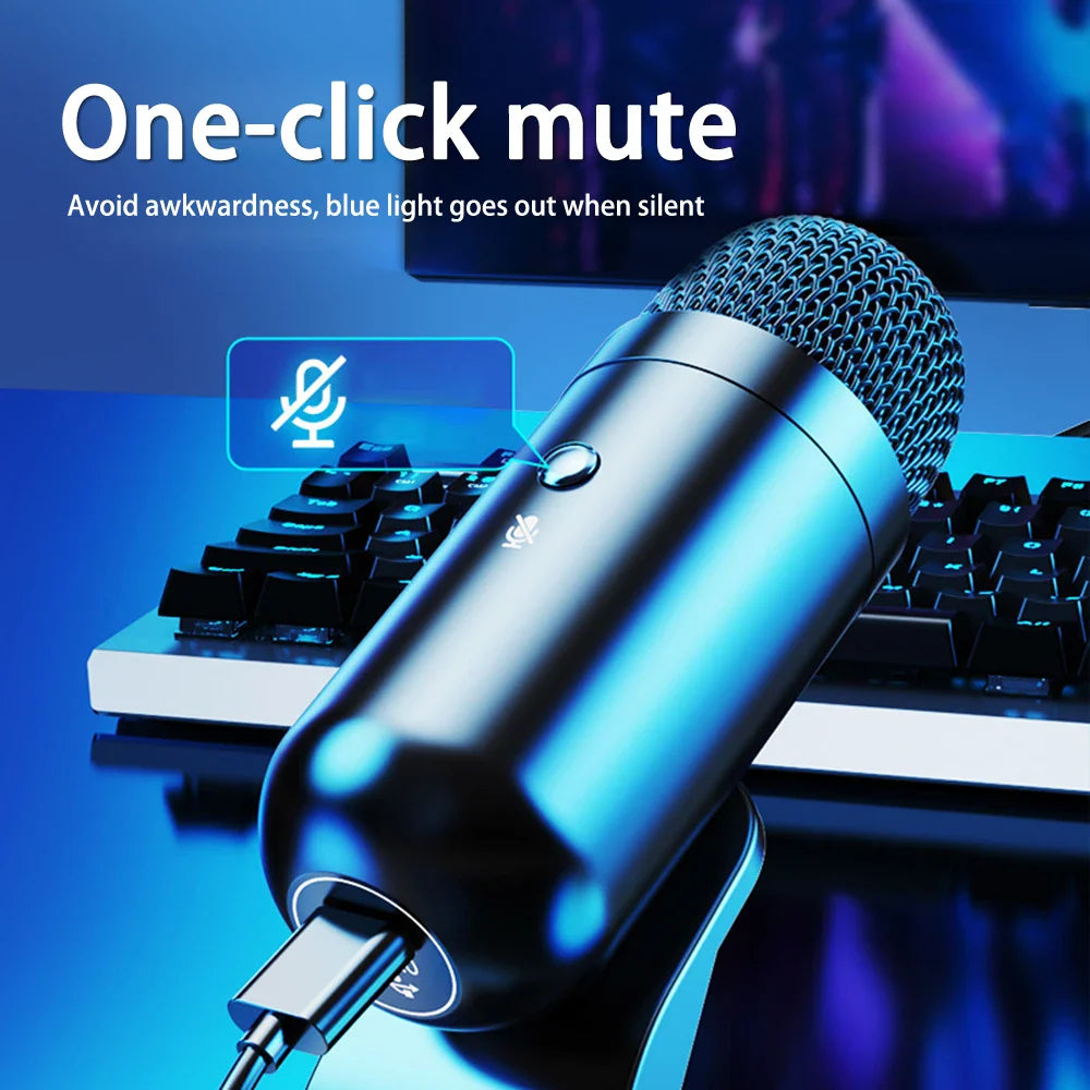 USB Gaming Microphone with RGB — Noise Cancelling PC Condenser Mic for Streaming & Podcasts