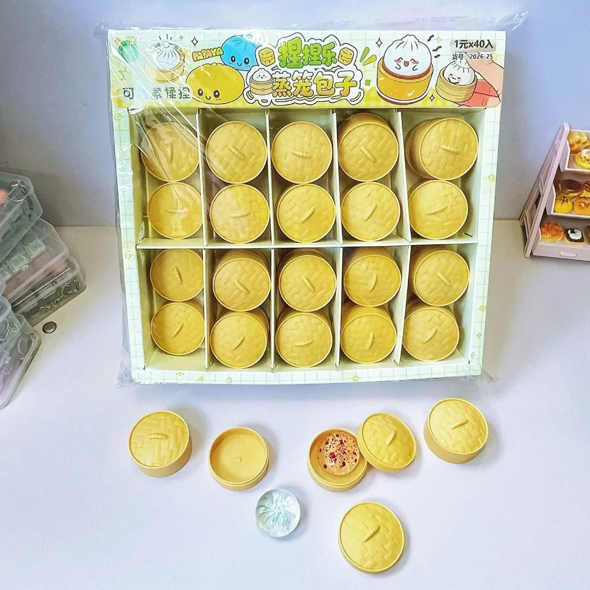 Crystal Mini Dumpling & Steamed Bun Squishy Set - Soft Squeeze Stress Relief Fidget Toys with Steamer, Party Favors & Gifts